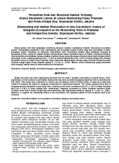 Pemulihan Stok Dan Restorasi Habitat Teripang: Status Ekosistem Lamun ...