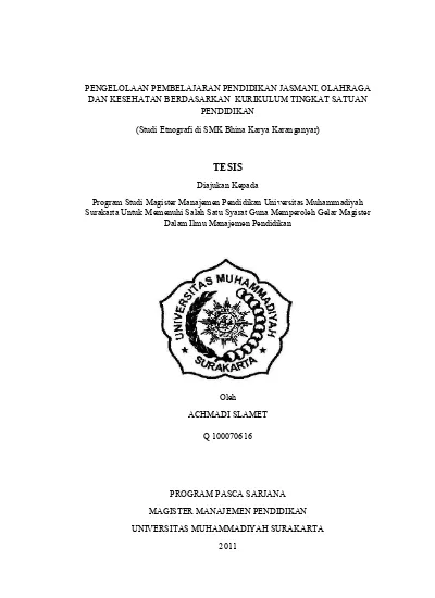 TESIS Pengelolaan Pembelajaran Pendidikan Jasmani, Olahraga Dan ...