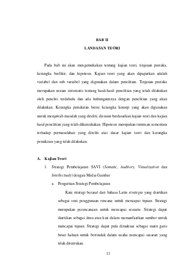 LANDASAN TEORI Penggunaan Strategi Pembelajaran SAVI (Somatic, Auditory ...