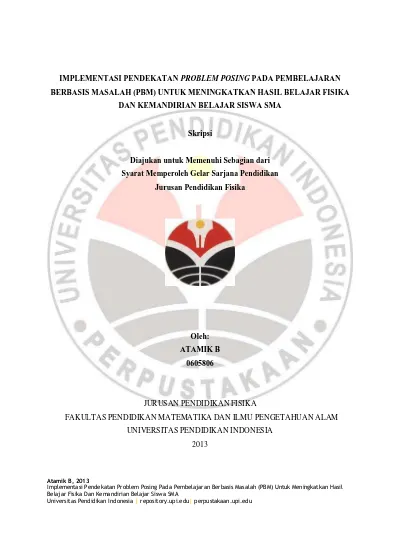 Top Pdf Implementasi Pendekatan Problem Posing Pada Pembelajaran Berbasis Masalah Pbm Untuk Meningkatkan Hasil Belajar Fisika Dan Kemandirian Belajar Siswa Sma 123dok Com