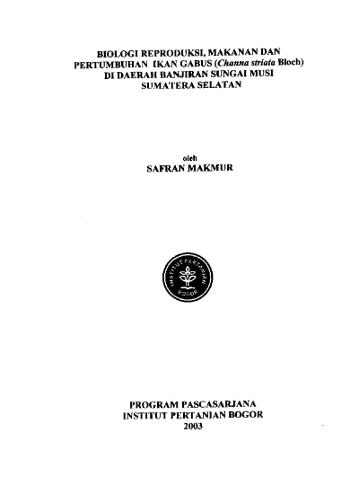 Biologi Reproduksi, Makanan Dan Pertumbuhan Ikan Gabus (Channa Striata ...