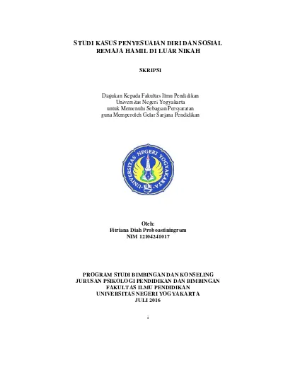 Studi Kasus Penyesuaian Diri Dan Sosial Remaja Hamil Diluar Nikah