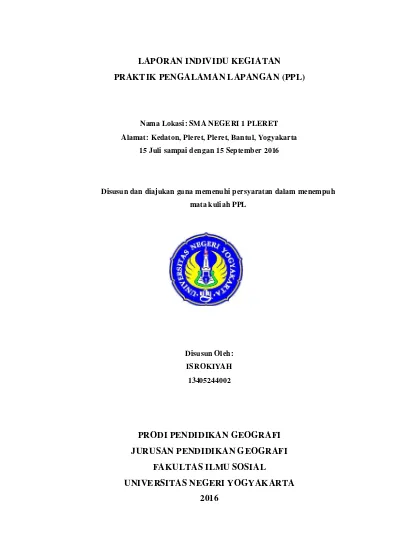 LAPORAN INDIVIDU KEGIATAN PRAKTIK PENGALAMAN LAPANGAN (PPL).