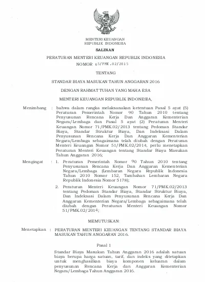 PERATURAN MENTERI KEUANGAN REPUBLIK INDONESIA NOMOR 65/PMK.02/2015 ...