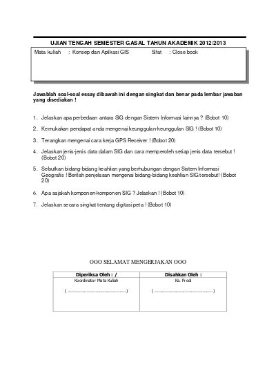 Sistem Informasi Soal Uts Teori Konsep Dan Aplikasi Gis