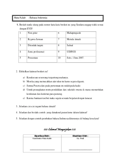 Broadcasting Soal Uts Bahasa Indonesia