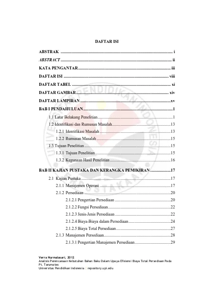 Analisis Perencanaan Kebutuhan Bahan Baku Dalam Upaya Efisiensi Biaya Total Persediaan Pada Pt Tarumatex Studi Komparatif Dengan Teknik Lot For Lot Fixed Order Quantity Dan Fixed Period Quantit