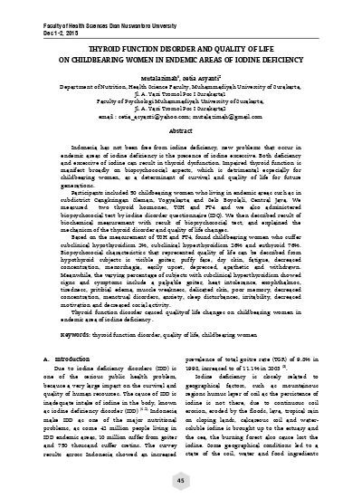 Thyroid Function Disorder And Quality Of Life On Childbearing Women In 