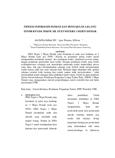 Sistem Informasi Pendataan Pengadaan Lelang Tender Pada Sekolah Menengah Atas Negeri 1 Mijen Demak