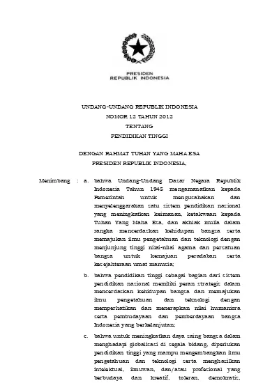 Top Pdf Undang Undang Republik Indonesia Nomor 12 Tahun 2012 Tentang Catatan Uu Pendidikantinggi N0 12 2012 123dok Com