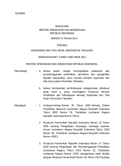 PERATURAN MENTERI PENDIDIKAN DAN KEBUDAYAAN REPUBLIK INDONESIA Nomor ...