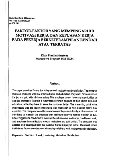 Top Pdf Faktor Faktor Yang Mempengaruhi Motivasi Kerja Dan Kepuasan Kerja Pada Pekerja Berketerampilan Rendah Atau Terbatas 123dok Com