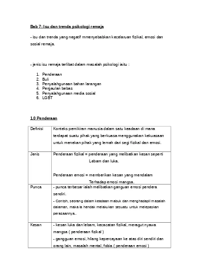 Bab 7 Isu Dan Trenda Psikologi Remaja