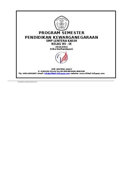 Promes Pkn Smp Kelas 7 8 9 Semester 1 Dan 2