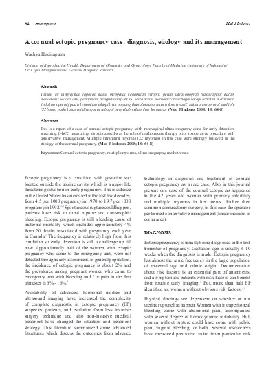 A Cornual Ectopic Pregnancy Case Diagnosis Etiology And Its Management