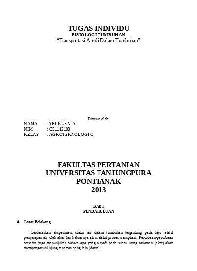 Bahan Jaringan Pengangkut Air