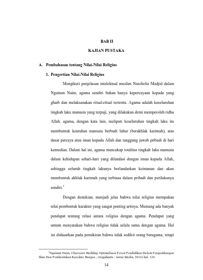 Pelaksanaan Program Kepesantrenan Dalam Menanamkan Nilai Nilai Religius Siswa Di Mts Sultan Agung Sumbergempol Tulungagung Institutional Repository Of Iain Tulungagung Bab Ii Nisa