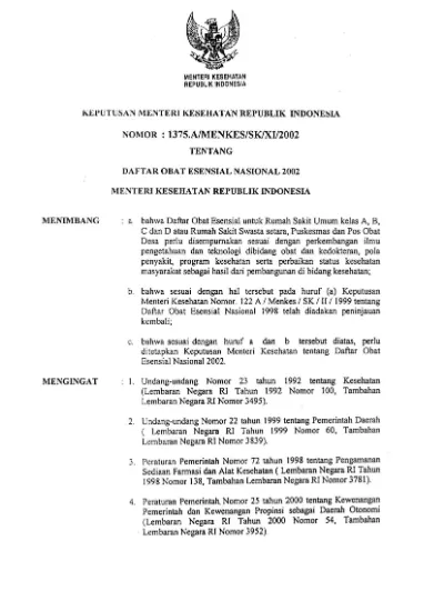 Keputusan Menteri Kesehatan Republik Indonesia Nomor 1375.A/MENKES/SK ...