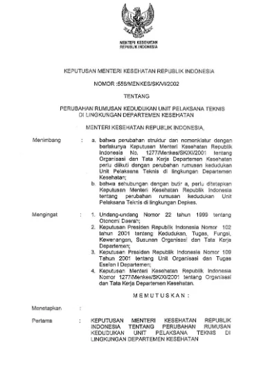 Keputusan Menteri Kesehatan Republik Indonesia Nomor 556/MENEKES/SK/VI ...