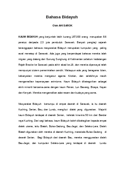 Bahasa Bidayuh Di Persimpangan