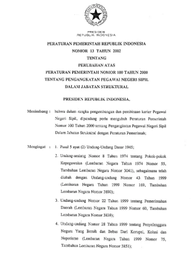 Keputusan Presiden Republik Indonesia Nomor 13 Tahun 2002 Tentang ...