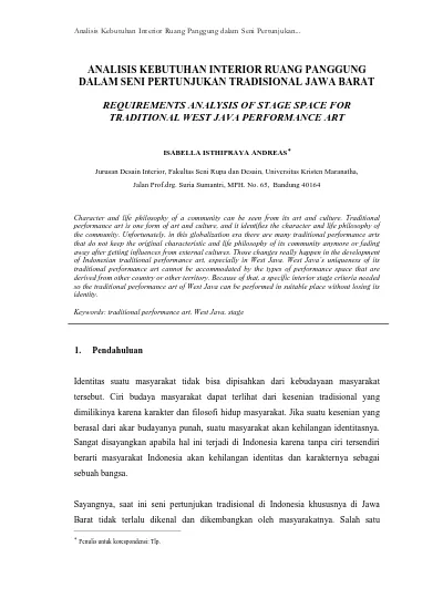 Analisis Kebutuhan Interior Ruang Panggung Dalam Seni Pertunjukan Tradisional Jawa Barat Requirements Analysis Of Stage Space For Traditional West Java Performance Art