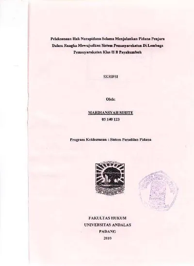 PELAKSANAAN HAK NARAPIDANA SELAMA MENJALANKAN PIDANA PENJARA DALAM ...