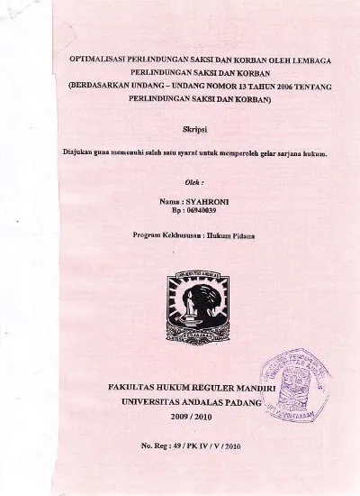 Optimalisasi Perlindungan Saksi Dan Korban Oleh Lembaga Perlindungan ...