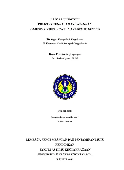 LAPORAN INDIVIDU PRAKTEK PENGALAMAN LAPANGAN SEMESTER KHUSUS TAHUN ...