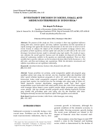 Investment Decision In Micro Small And Medium Enterprises In Indonesia