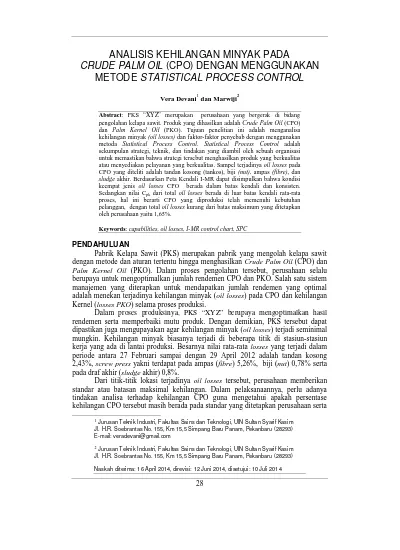 Analisis Kehilangan Minyak Pada Crude Palm Oil Cpo Dengan Menggunakan Metode Statistical Process Control