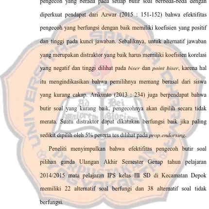 Analisis Butir Soal Pilihan Ganda Ulangan Akhir Semester Genap 2014 2015 Mata Pelajaran Ips Kelas Iii Sd Di Kecamatan Depok