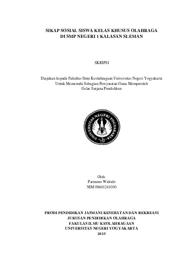 Pengelolaan Kelas Khusus Olahraga Di Smp Negeri 1 Kalasan