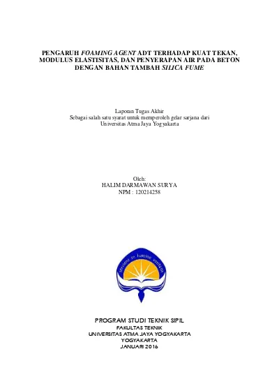 Pengaruh Foaming Agent Adt Terhadap Kuat Tekan Modulus Elastisitas Dan Penyerapan Air Pada