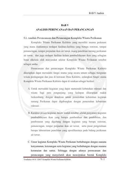 ANALISIS PERENCANAAN DAN PERANCANGAN KOMPLEKS WISATA PERIKANAN Di ...