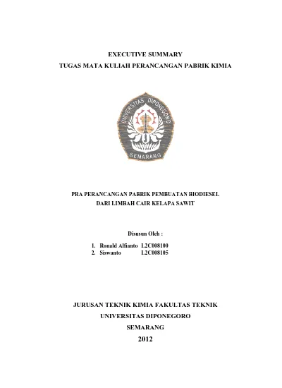 PRA PERANCANGAN PABRIK PEMBUATAN BIODIESEL DARI LIMBAH CAIR KELAPA ...