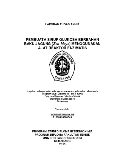 Pembuata Sirup Glukosa Berbahan Baku Jagung Zea Mays Menggunakan Alat Reaktor Enzimatis Diponegoro University Institutional Repository Undip Ir