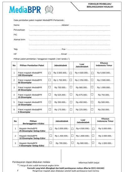 Formulir Pembelian Paket Majalah 2017 Doc