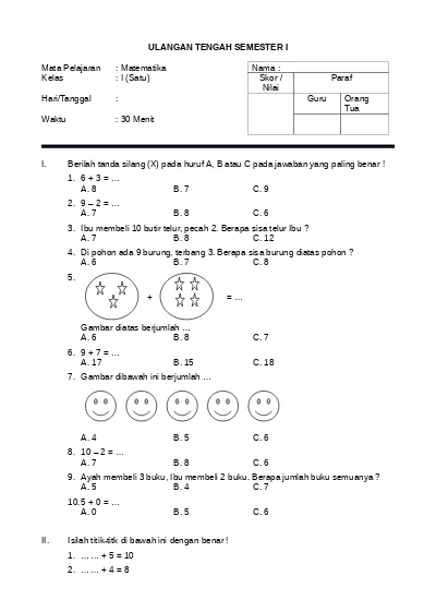 Contoh Soal Uts Sd Mi Kelas I Semester 1 Mata Pelajaran Bahasa Sunda Tahun Ajaran 2016 2017 Format Microsoft Word