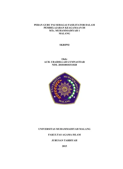 Top Pdf Peran Guru Pai Sebagai Fasilitator Dalam Pembelajaran Keagamaan Di Mts Muhammadiyah 1 Malang 123dok Com