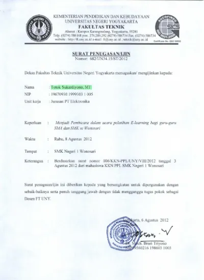 surat tugas dan utk pelatihan di smkn1 wonosari 2012