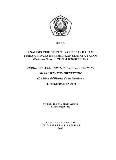 ANALISIS YURIDIS PUTUSAN BEBAS DALAM TINDAK PIDANA KEPEMILIKAN SENJATA ...