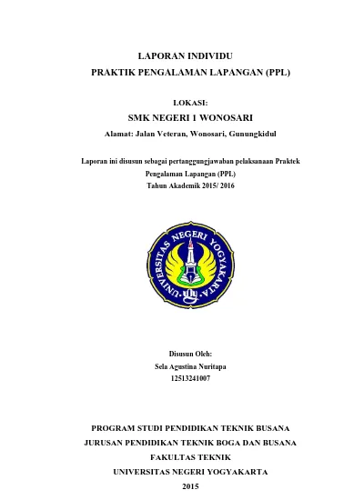 LAPORAN INDIVIDU PRAKTIK PENGALAMAN LAPANGAN (PPL) LOKASI: SMK NEGERI 1 ...