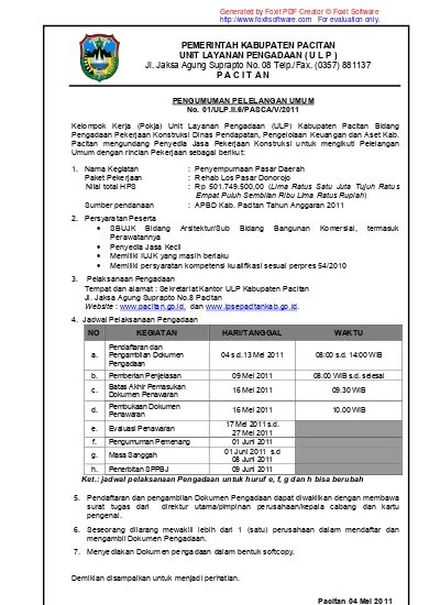 Pengumuman Lelang Umum Dppka