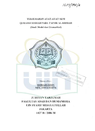 Top Pdf Terjemahan Ayat Ayat Seni Quraish Shihab Pada Tafsir Al Misbah Studi Model Dan Gramatikal 123dok Com