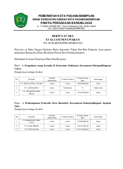 Top Pdf Berita Acara Evaluasi Penawaran Dan Klarifikasi 1417