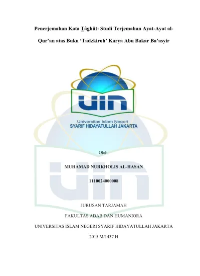 Penerjemahan Kata Taghut Studi Terjemahan Ayat Ayat Al Qur An Atas Buku Taszkiroh Karya Abu Bakar Ba Asyir