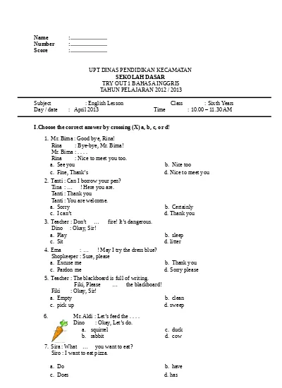 Soal Soal Ujian Sekolah Sd Mi Terbaru Bahasa Inggris