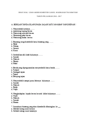 Top Pdf Soal Uas Ukk Bahasa Arab Mts Kelas 7 8 Lengkap Dengan Kunci Jawaban Uas 1 Bahasa Arab 7 123dok Com