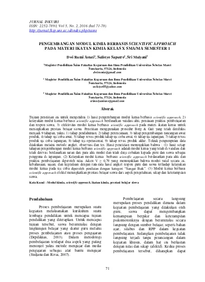 PENGEMBANGAN MODUL KIMIA BERBASIS SCIENTIFIC APPROACH PADA MATERI ...